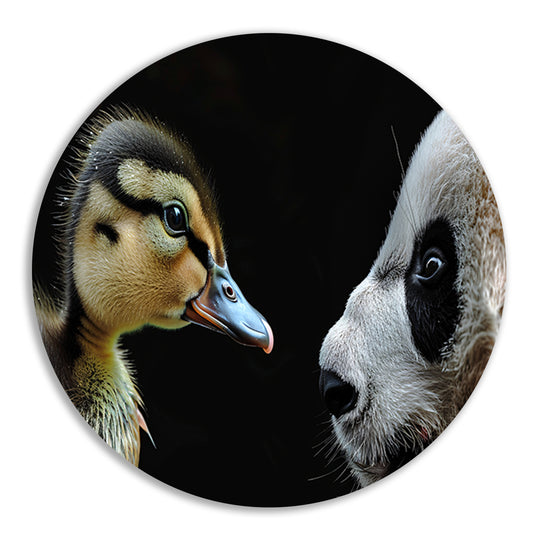 Panda en Eend Tête-à-Tête aluminium muurcirkel