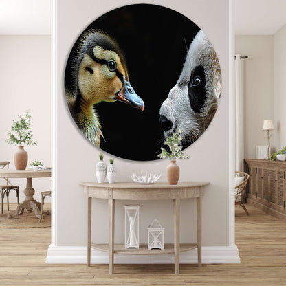 Panda en Eend Tête-à-Tête aluminium muurcirkel
