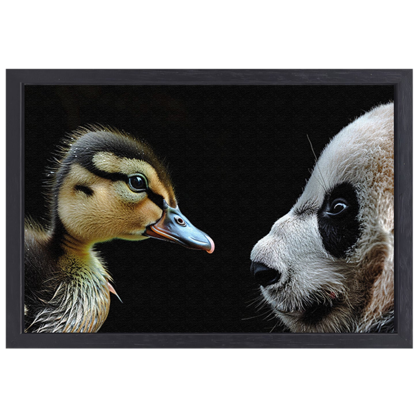 Panda en Eend Tête-à-Tête canvas met baklijst