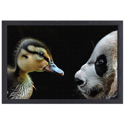 Panda en Eend Tête-à-Tête canvas met baklijst