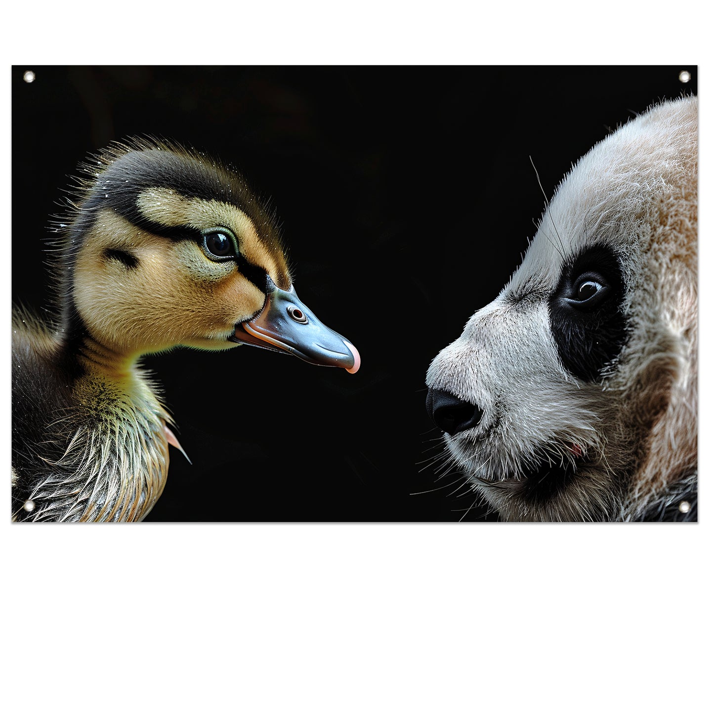 Panda en Eend Tête-à-Tête tuinposter