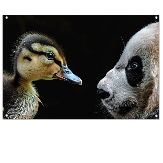 Panda en Eend Tête-à-Tête tuinposter