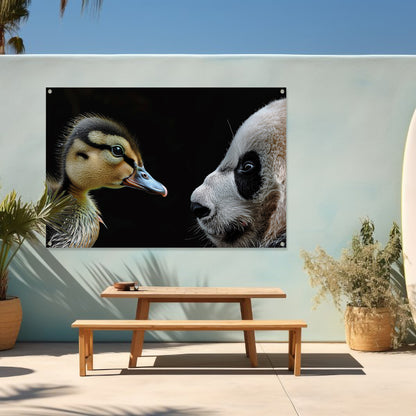 Panda en Eend Tête-à-Tête tuinposter
