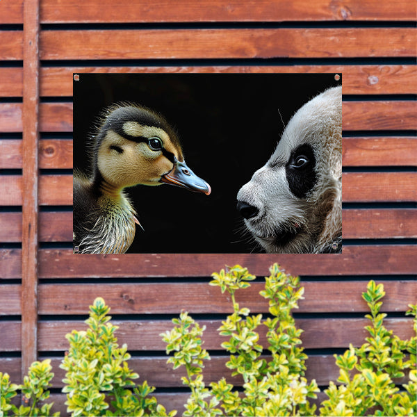 Panda en Eend Tête-à-Tête tuinposter
