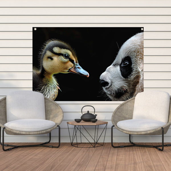 Panda en Eend Tête-à-Tête tuinposter