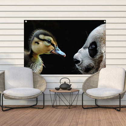Panda en Eend Tête-à-Tête tuinposter