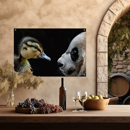 Panda en Eend Tête-à-Tête tuinposter