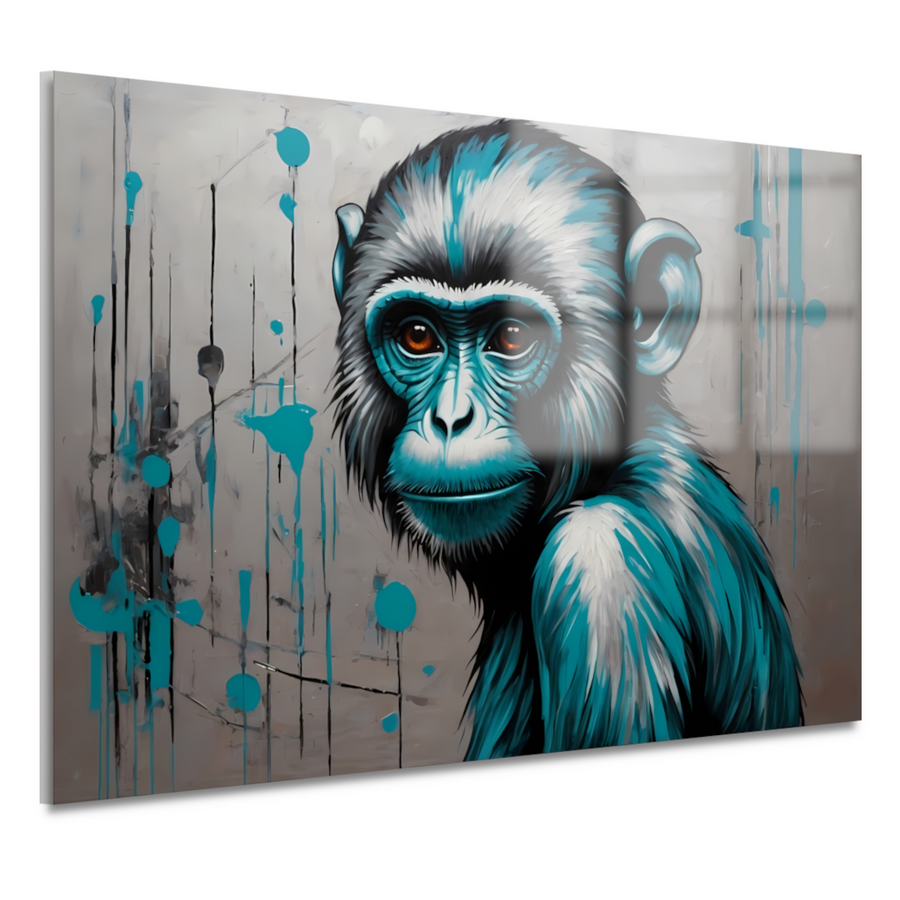 Abstracte Aap met Turquoise en Zilver Verf acrylglas