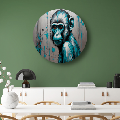 Abstracte Aap met Turquoise en Zilver Verf forex muurcirkel