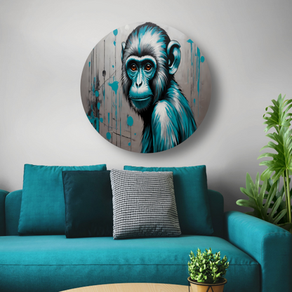 Abstracte Aap met Turquoise en Zilver Verf forex muurcirkel