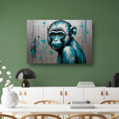 Abstracte Aap met Turquoise en Zilver Verf poster