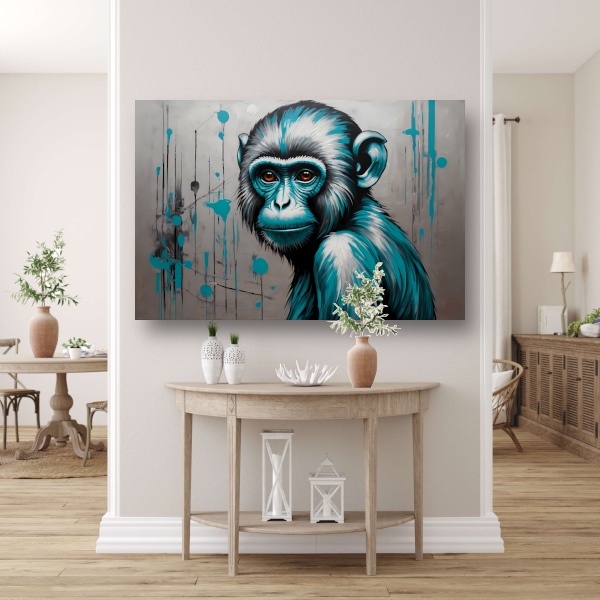 Abstracte Aap met Turquoise en Zilver Verf poster