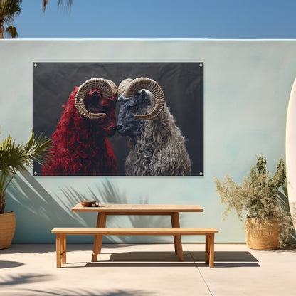 Schapen in Zwart Wit tuinposter