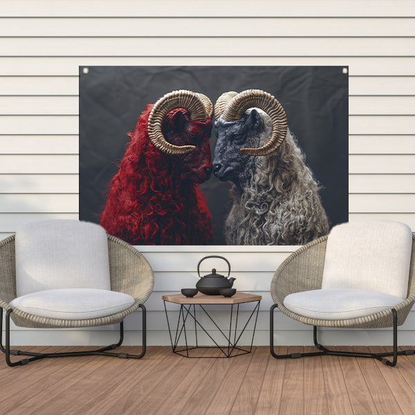 Schapen in Zwart Wit tuinposter