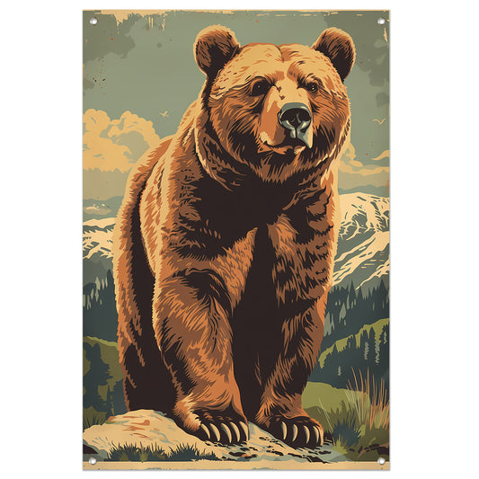 Vintage poster van een beer in een berglandschap tuinposter