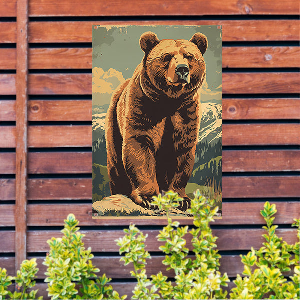 Vintage poster van een beer in een berglandschap tuinposter