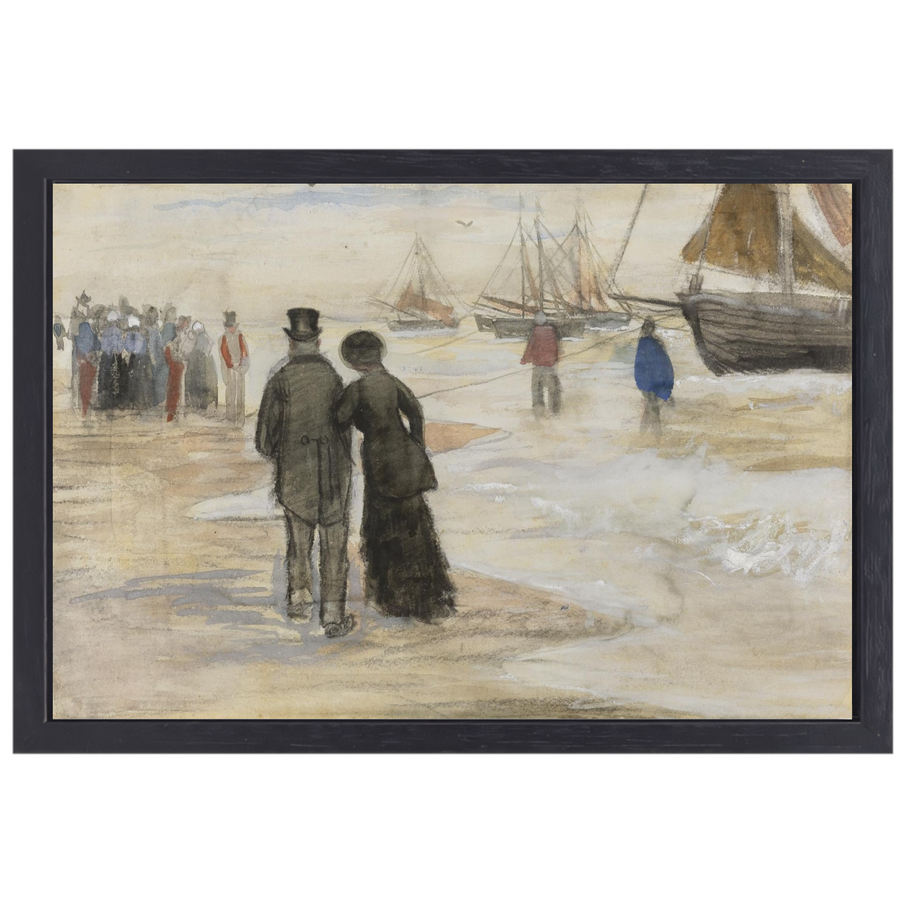 Het strand van Scheveningen - Vincent van Gogh canvas met baklijst