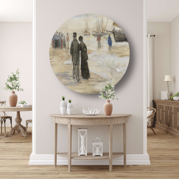 Het strand van Scheveningen - Vincent van Gogh aluminium muurcirkel