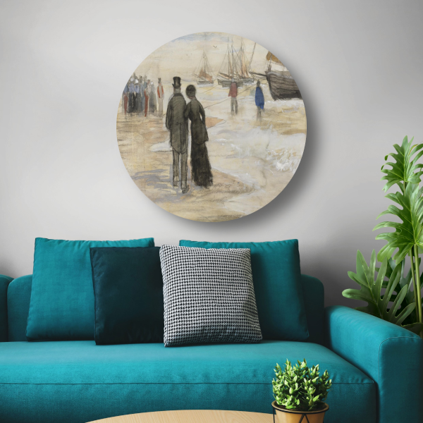Het strand van Scheveningen - Vincent van Gogh aluminium muurcirkel