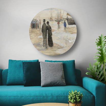 Het strand van Scheveningen - Vincent van Gogh aluminium muurcirkel
