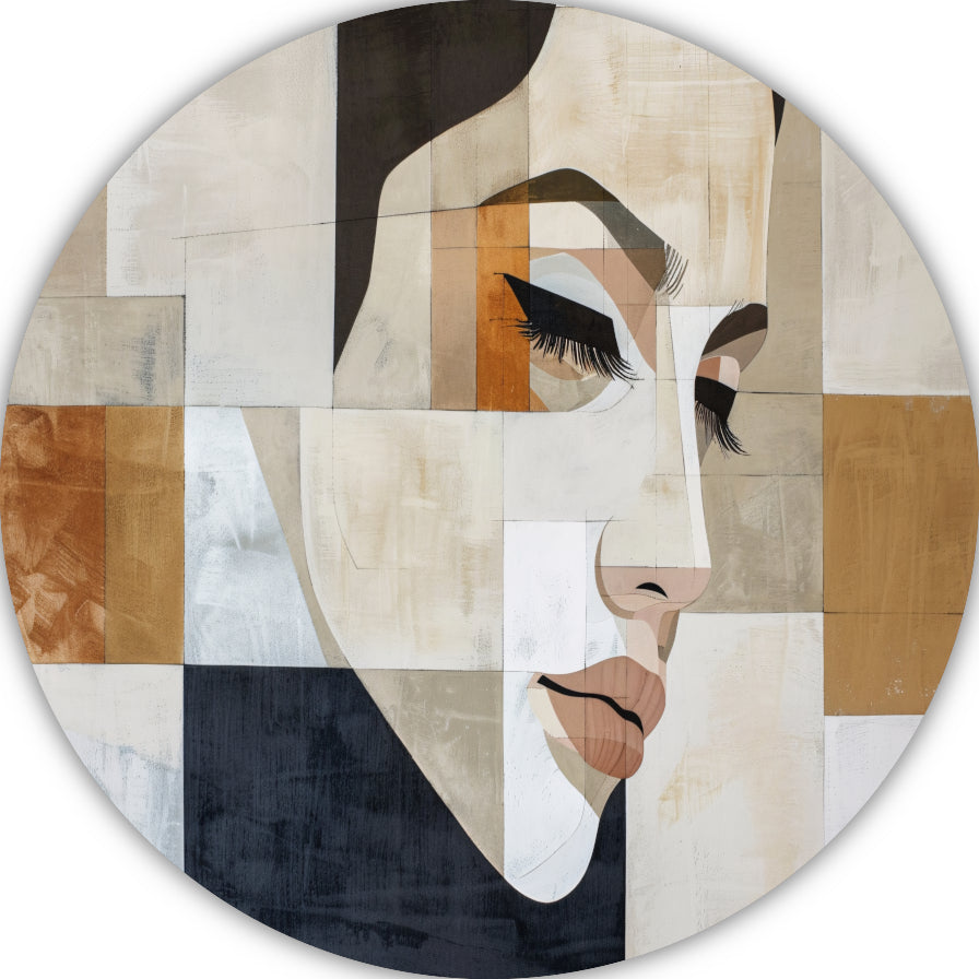 Geometrisch Abstract Portret in Monochrome Tinten aluminium muurcirkel