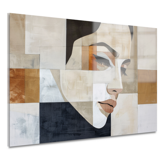 Geometrisch Abstract Portret in Monochrome Tinten acrylglas