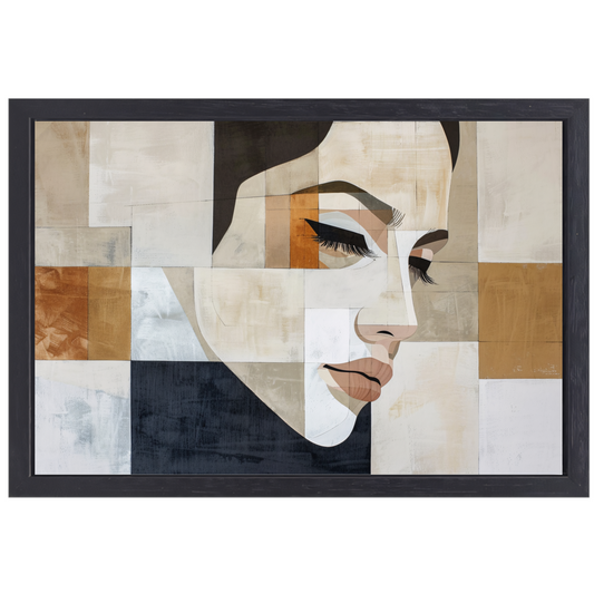 Geometrisch Abstract Portret in Monochrome Tinten canvas met baklijst