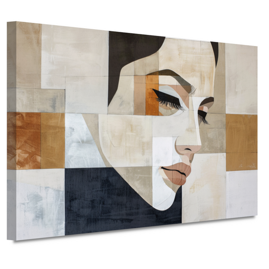 Geometrisch Abstract Portret in Monochrome Tinten canvas