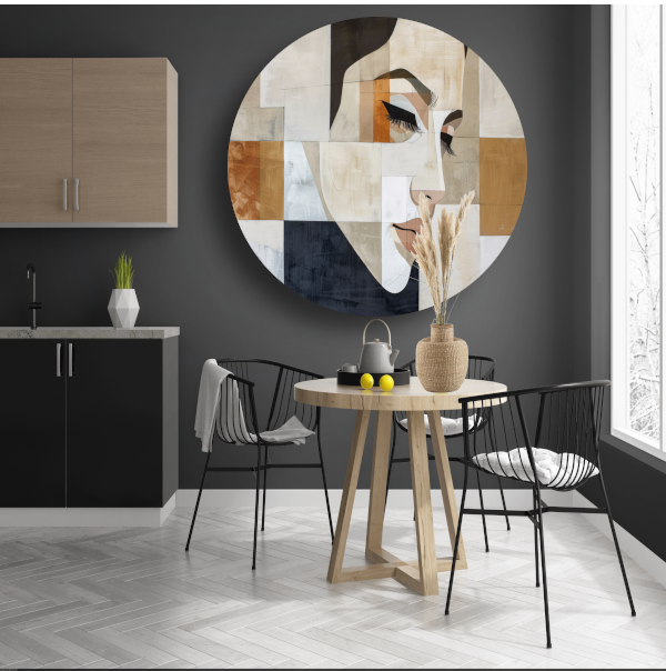 Geometrisch Abstract Portret in Monochrome Tinten forex muurcirkel