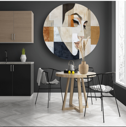 Geometrisch Abstract Portret in Monochrome Tinten forex muurcirkel