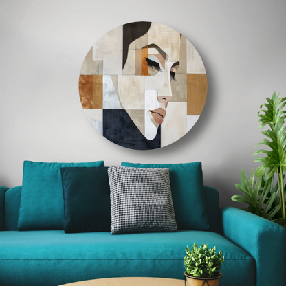 Geometrisch Abstract Portret in Monochrome Tinten forex muurcirkel