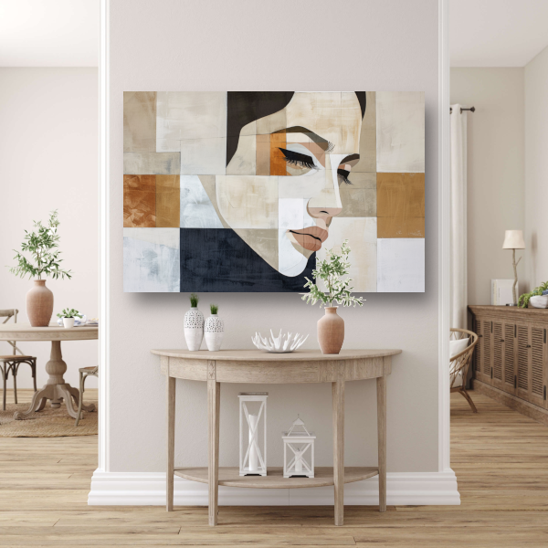 Geometrisch Abstract Portret in Monochrome Tinten canvas