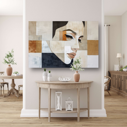Geometrisch Abstract Portret in Monochrome Tinten canvas
