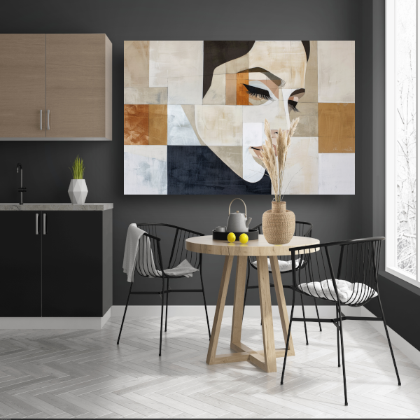 Geometrisch Abstract Portret in Monochrome Tinten canvas