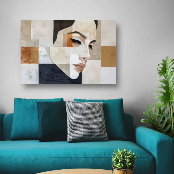 Geometrisch Abstract Portret in Monochrome Tinten canvas