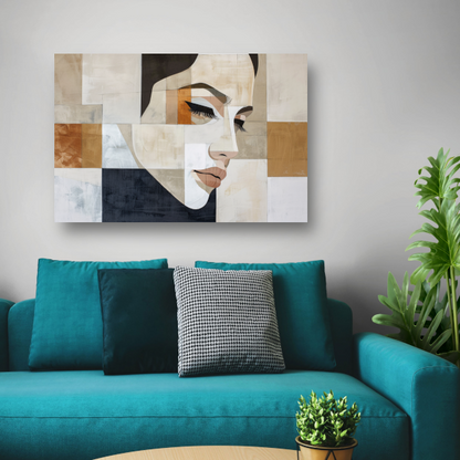 Geometrisch Abstract Portret in Monochrome Tinten canvas