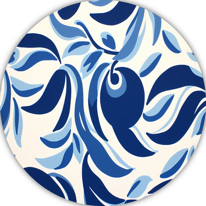 Minimalistische lijnencompositie in blauw en wit aluminium muurcirkel
