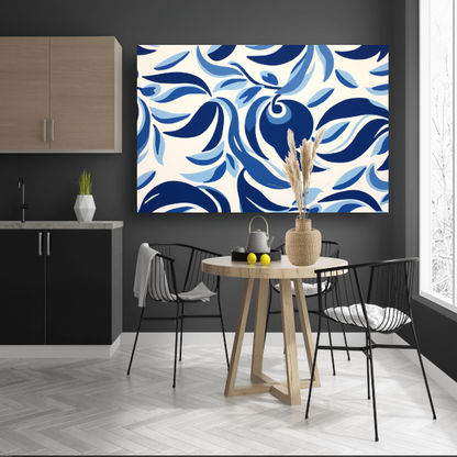 Minimalistische lijnencompositie in blauw en wit acrylglas