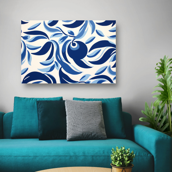 Minimalistische lijnencompositie in blauw en wit acrylglas