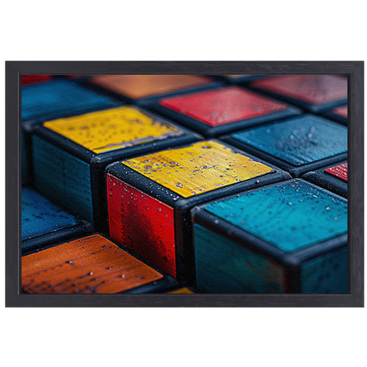 Kubus compositie in primaire kleuren canvas met baklijst