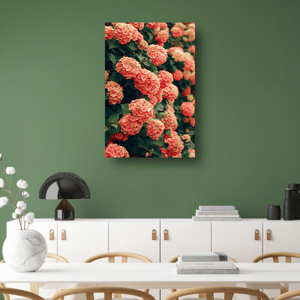Bloeiende Roze Hortensia in Volle Glorie canvas met baklijst