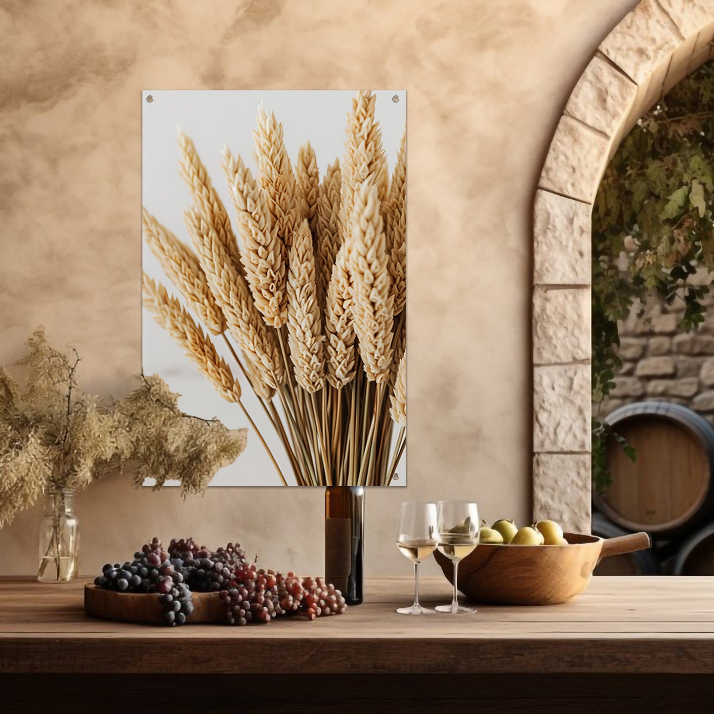 Close-up van gedroogde tarwehalmen tuinposter