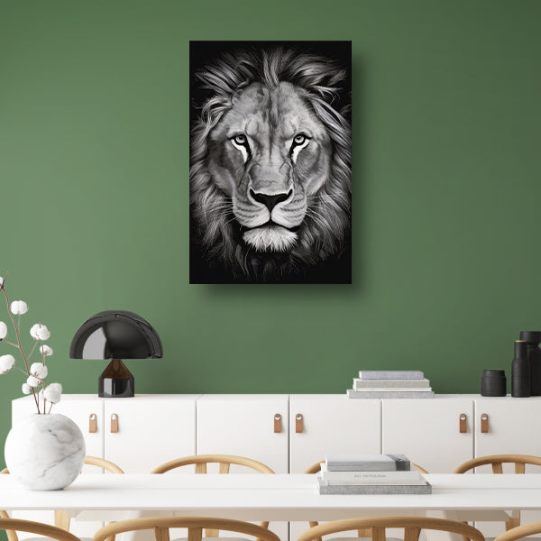 De Monochrome Blik van de Majestueuze Leeuw poster