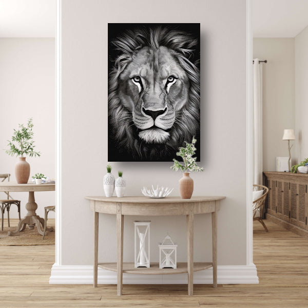 De Monochrome Blik van de Majestueuze Leeuw poster