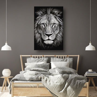 De Monochrome Blik van de Majestueuze Leeuw poster