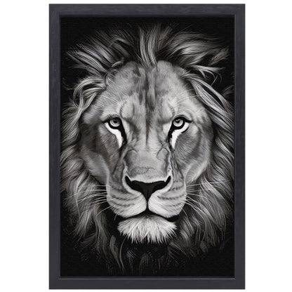 De Monochrome Blik van de Majestueuze Leeuw canvas met baklijst