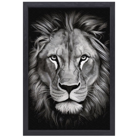 De Monochrome Blik van de Majestueuze Leeuw canvas met baklijst