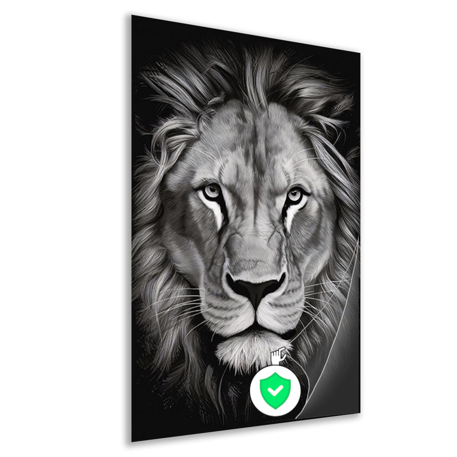 De Monochrome Blik van de Majestueuze Leeuw poster