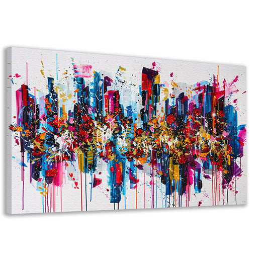Abstract kleurrijk stadsgezicht met verfspatten canvas