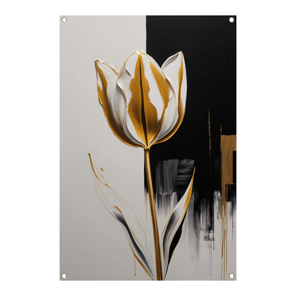 Gouden Tulip Abstractie op Monochrome Achtergrond tuinposter